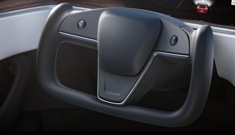 テスラ モデルs が内装を大幅刷新 斬新なステアリング形状に Car Watch