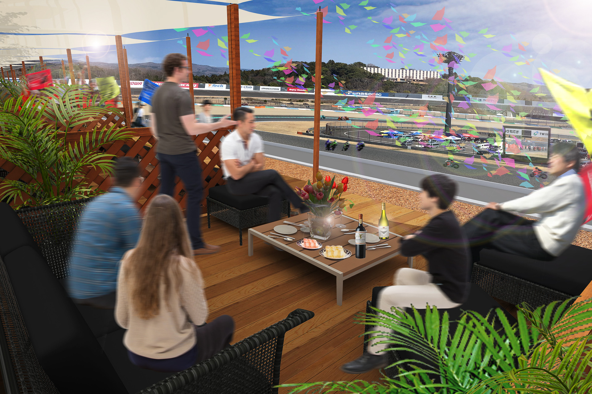 ツインリンクもてぎにくつろぎながらレース観戦できる新エリア。MotoGP