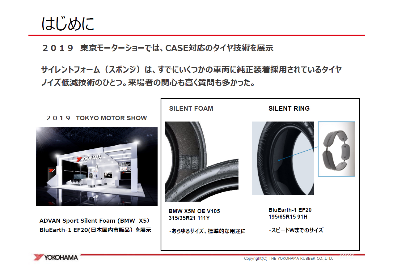 横浜ゴム、「ブルーアース・ワン EF20」などスポンジ入りタイヤの吸音性能を説明 - Car Watch
