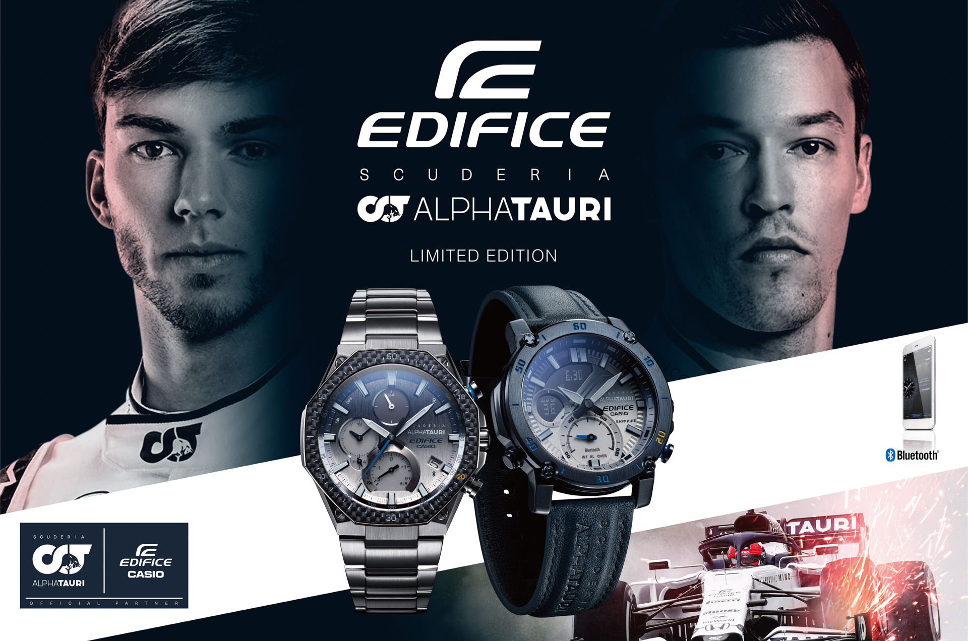 カシオ、F1チーム「スクーデリア・アルファタウリ」とのコラボモデル“EDIFICE”「EQB-1100AT」「ECB-20AT」 - Car Watch