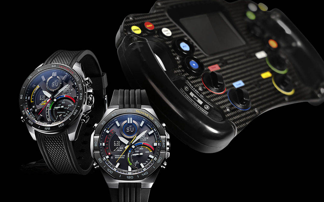 カシオ、レーシングカーのステアリングをイメージした腕時計 