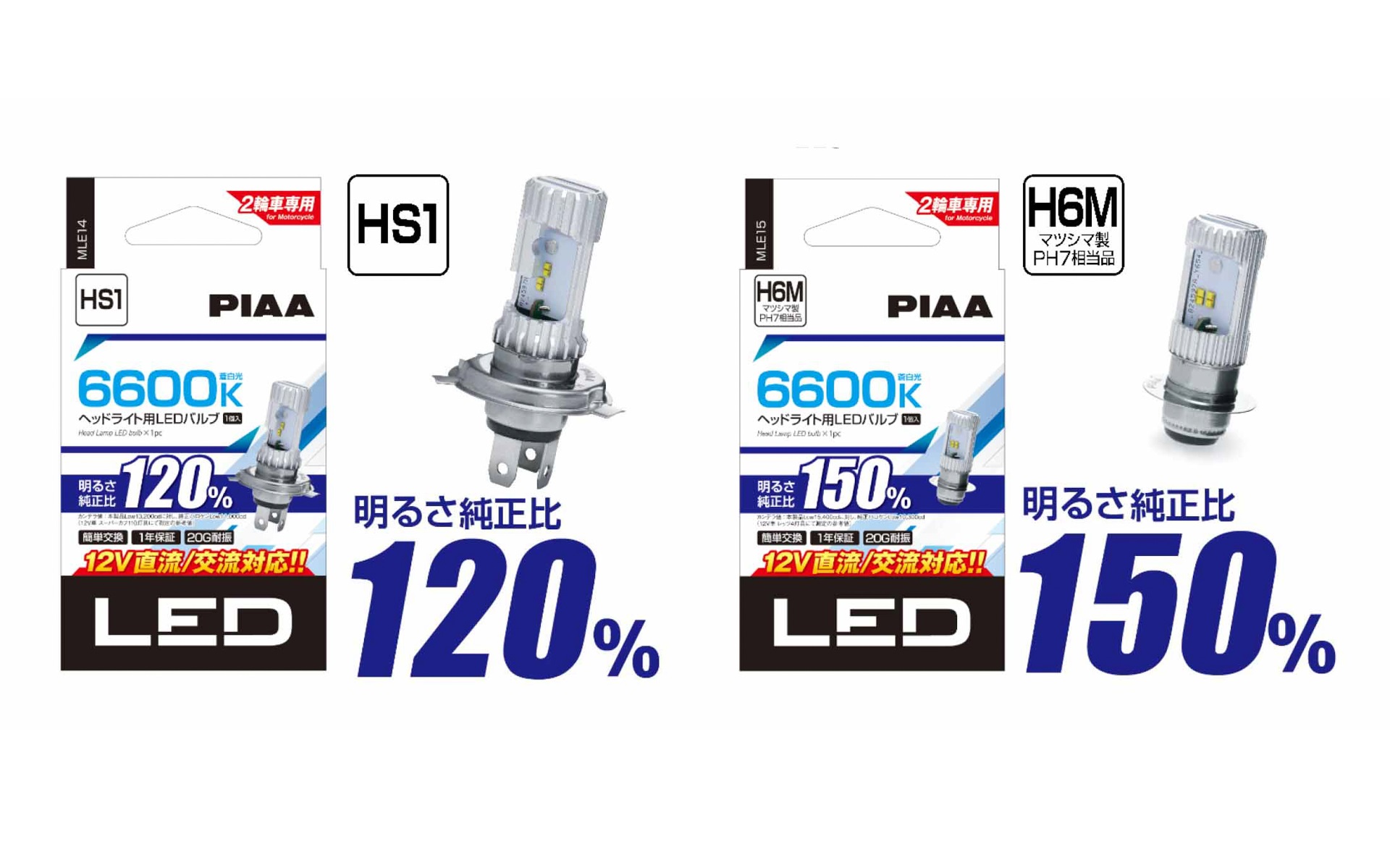 PIAA、2輪車向けヘッドライト用LEDバルブ「6600K」シリーズ 最大で純正