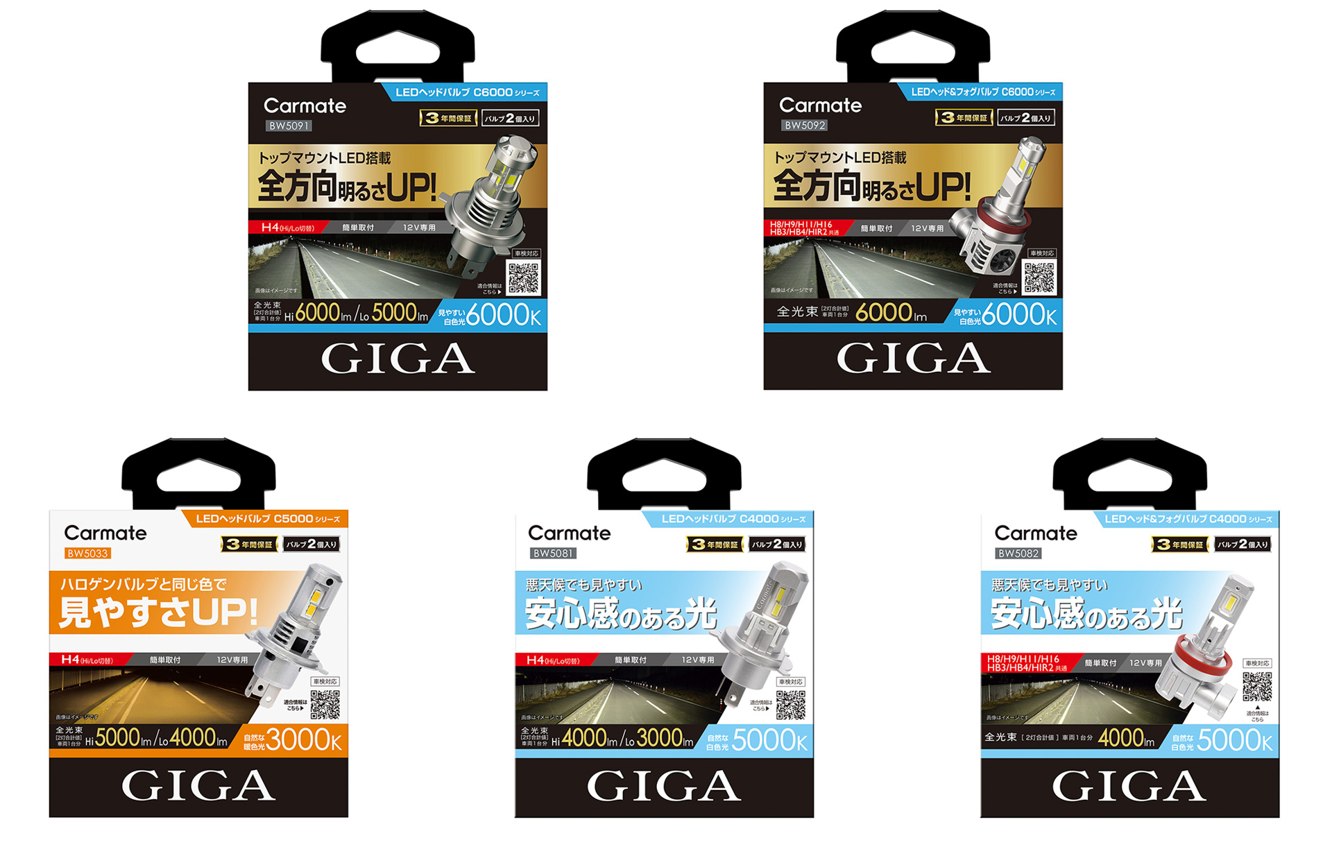 カーメイト、ドライバユニット一体型LEDヘッド＆フォグバルブ「C6000